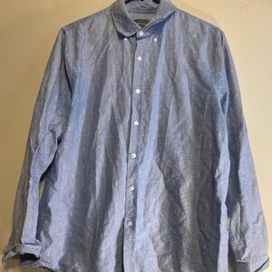 London Peter Werth Men’s Button Up Shirt 100% Cotton Polka Dots  Blue/white Sz L